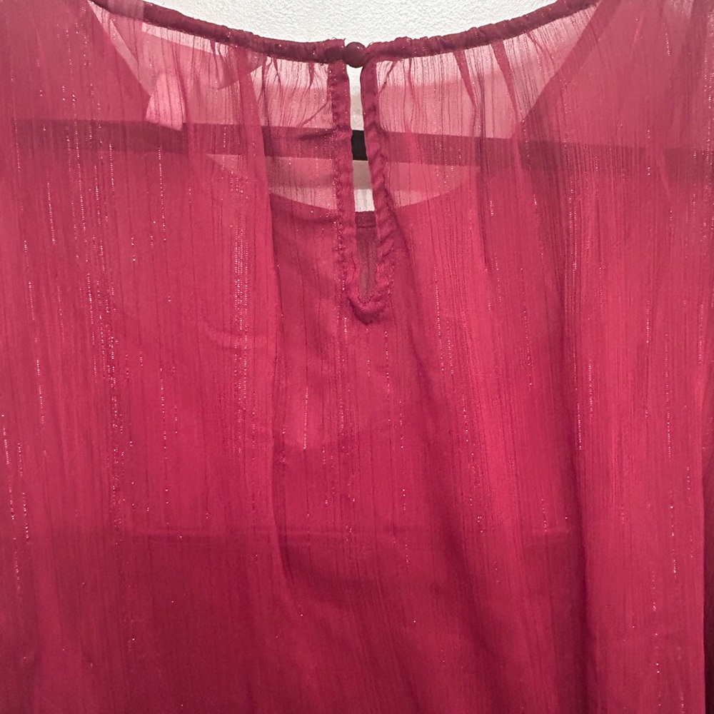 LC Lauren Conrad Women’s Wine colored 3/4 Flutter Sleeve Chiffon Top w Tank XXL - Picture 2 of 6